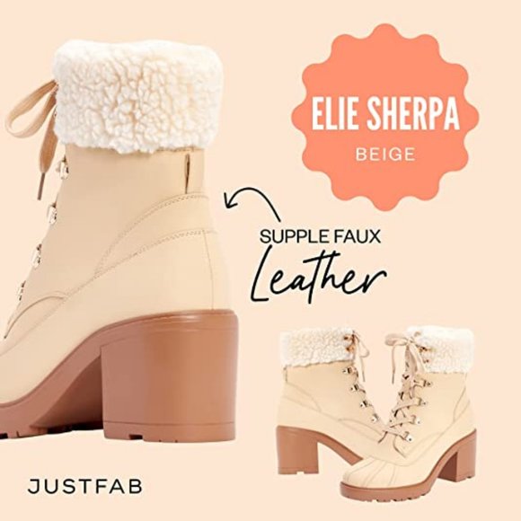 Beige Sherpa Chunky Heeled Combat Boots Size 8.5 - Picture 3 of 7